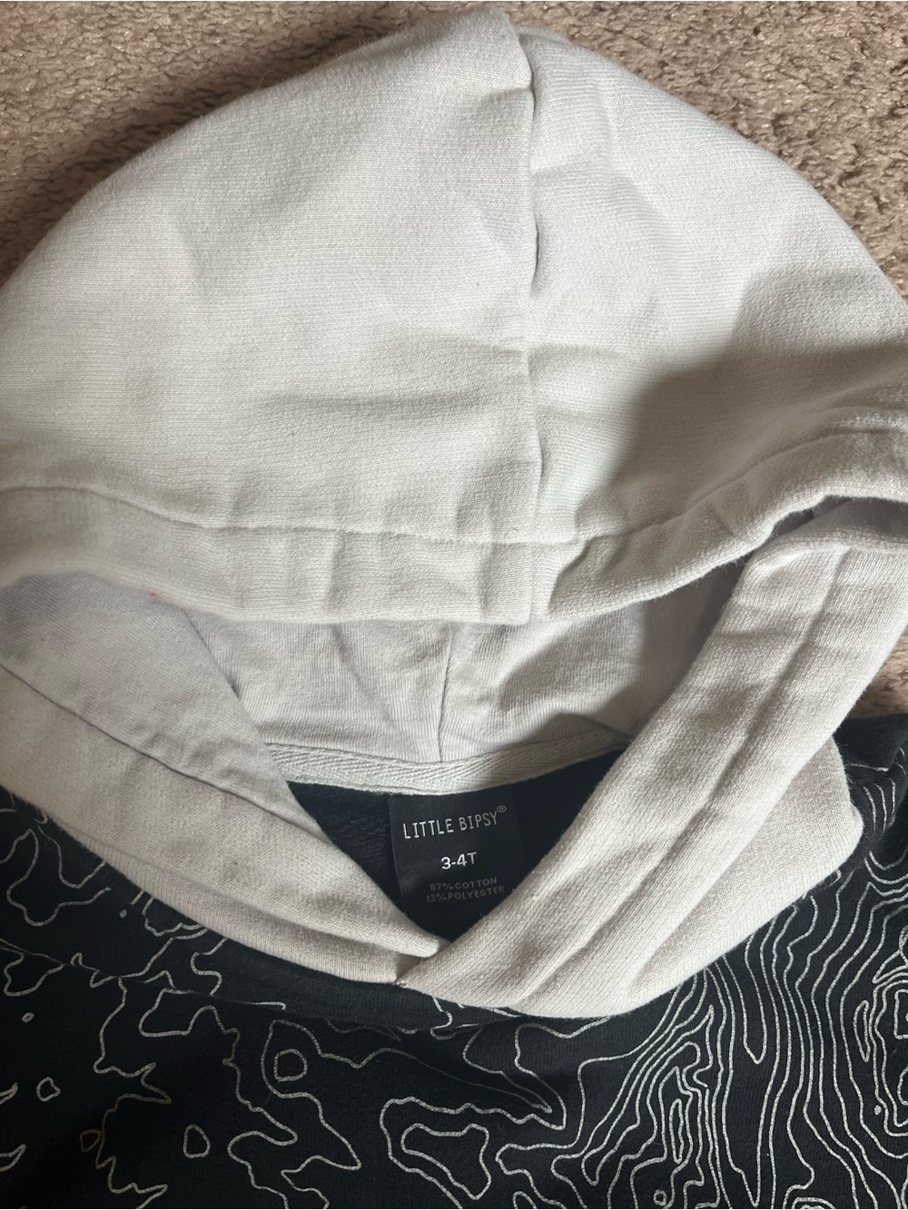 Little Bipsy Black Hoodie with White Hood and Trim - Picture 2 of 3